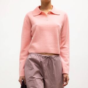 Leset Pink 100% Lambswool Long Sleeve Collared Jesse Polo Henley Sweater XS